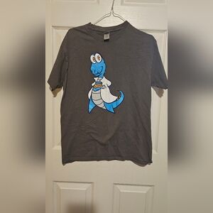 Unisex Gray Graphic T-Shirt with Blue Dinosaur IT Doctor Sz M